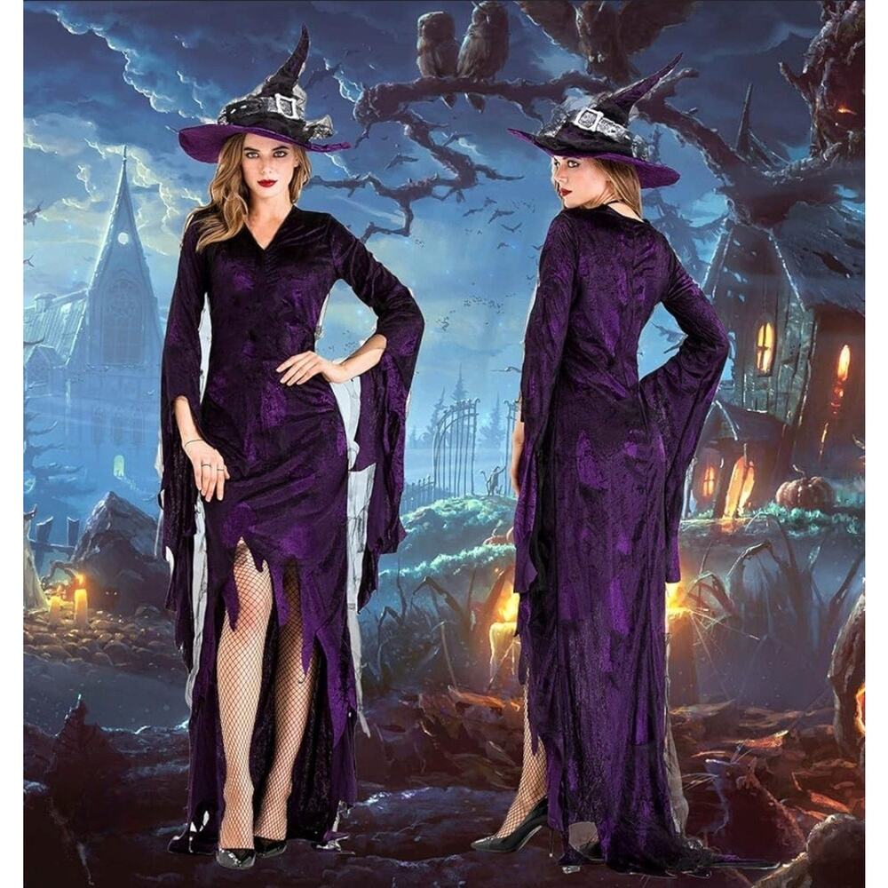 Disguise Purple and Black Witch Dress Halloween Costume Size M 8-10